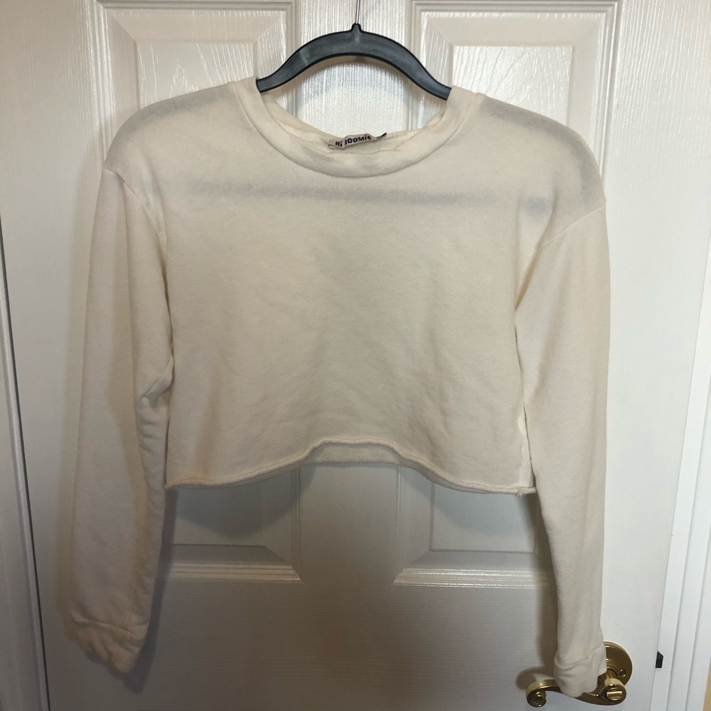 White Cropped Long Sleeve Shirt